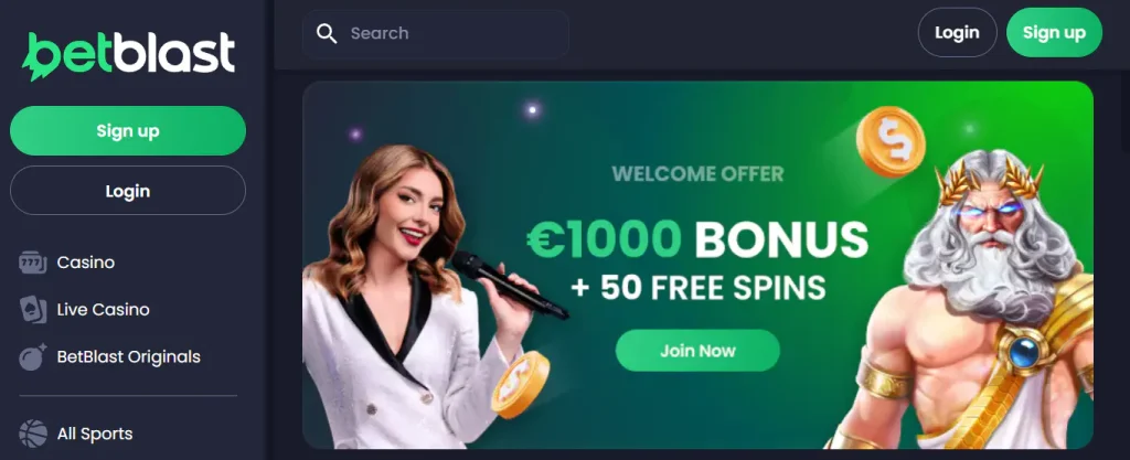 Current Betblast welcome offer panel with significant terms visible